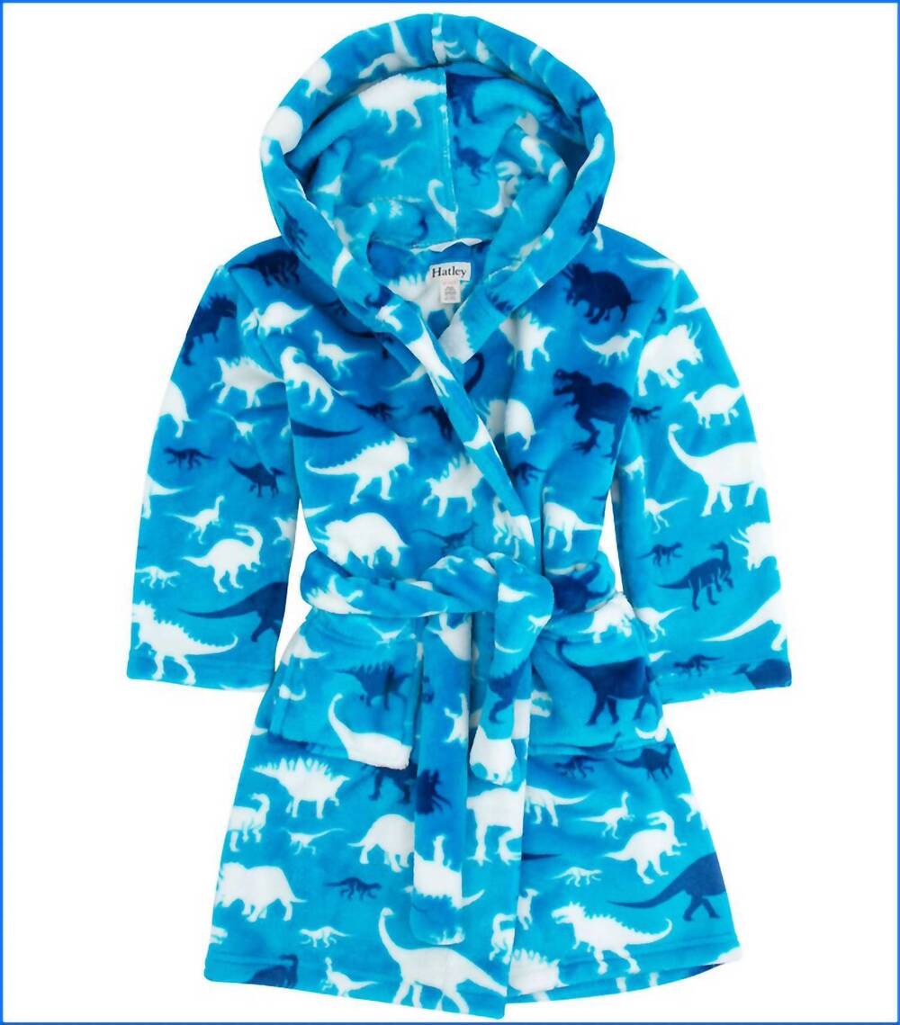 NEW HATLEY kids silhouette dinos fleece robe in blue